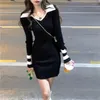 Casual Dresses Dress Women Long Sleeve Knitted Sexy Mini Femme All-match Elegant Girls Black White Students