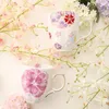 Tassen Bignosedeer Rosa Porzellan Mode Britische Bone China Kaffeetasse Goldener Griff Untertasse Keramik Blumen Teeset Teetasse