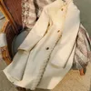 Women's Wool & Blends 2023 Winter White Fur Woolen Coat Women Stitching Collar Female Retro Elegant Overcoat Office Lady Fashion