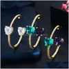 Dangle Chandelier Beaqueen Brilliant Double Side Big Heart Cut Green Purple Crystal Round Circle Hoop Earrings Cubic Zirconia Wome Dhq1M