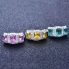 Pierścienie klastra moda luksusowy damski 925 srebrny proszek krystaliczny szmaragd kanary żółty diament otwarty pierścień biżuteria hurtowa
