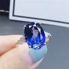 Anel de safira azul de rings de cluster por jóias 925 prata esterlina 10 14mm 7,3ct Big Gemstone Fine Women J2120813