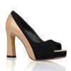 Kleid Schuhe 2023 Sexy Peep Toe Seltsame Stil Heels Echtes Leder Plattform Pumpen Ladylike Temperament Mischfarbe Frauen Party