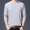 Men's T Shirts Cotton Solid Color Men Shirt Casual Long Sleeve Slim Basic Tops Tees Stretch T-shirt Mens Clothing