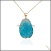 Pendentif Colliers Mode Brillant Druzy Irregar Naturel Cristal Quartz Pierre Chaînes En Or Pour Les Femmes De Luxe Bijoux Cadeau En Bk Drop Deli Otncp