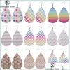 Baumeln Kronleuchter Design Regenbogen Leder Ohrringe Geometrie Plaid Herz Muster Wasser Tropfen Stern Gitter Teardrop Ohrring Für Frauen Dhf7V