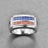 Band ringar män kvinnor silver ring 1x1mm blå röd kristall sten pave inställning bred fingerm, smycken bröllop fest