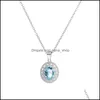 Pendant Necklaces 2021 Est Arrival Blue Crystal Glass Round Gemstone Necklace For Women Sier Stainless Steel Chain Fashion Wedding J Dhxrh