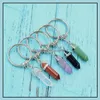 Artes e artesanato de pedra natural PRISM Hexagonal Key Keychain Rose Quartz Tigers Opal Opal Chain Chain Chairing Drop Deliver