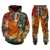 Herrspåriga HARAJUKU 3D Tiger Tryckta män Hoodies Pants Casual Hooded Sweatshirt Sweatpants 2pc Set Autumm och Winter SP2283