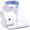 Herrklänningskjortor Fashion Mens Long Sleeve French Cufflinks Soft Regular Fit Jacquard Tyg Male Smart Casual Shirt