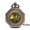 Pocket Watches Antique Octagon Numbers Hand Winding Skeleton Mechanical Watch with Fob Chain for Men Women