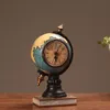 Decorative Figurines Objects & 24cm Vintage Globe Shape Watch Resin With Clock Retro Ornaments Living Room Home Office Decoration