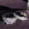 Cluster Rings 2023 Luxury Princess Silver Color Bride Wedding Ring Set Africa Bridal For Women Lady Anniversary Gift Couple Jewelry R5397