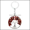 Porte-clés faits à la main en pierre de cristal naturel rond arbre de vie porte-pendentif pour femmes filles sacs de voiture accessoires livraison directe bijoux otmfu
