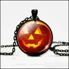 Anhänger Halsketten Halloween Kürbis Für Frauen Männer Glas Cabochon Fledermaus Hexe Ketten Modeschmuck In Bk Drop Lieferung Anhänger Ot8Yf