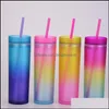 Tumblers 450Ml Gradient Color Tumbler With Sts Summer Party Drinks Cup Reusable Plastic Skinny Rre13326 Drop Delivery Home Garden Ki Otcep