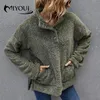 Kadın Hoodies Sweatshirts Miyouj kalınlaşan kazak peluş giyim 2023 Sonbahar Kış Yavurucu Kazak Düz Renk Kadın