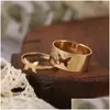 Cluster Rings 2 Pcs Exquisite Elegant Men Women Couple Copper Opening Ring Hollow Butterfly Decoration Casual Party Geometric Punk D Dhs17