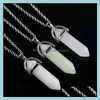 Kunst en ambachten mode Luminous Stone Fluorescerende zeshoekige kolom Druzy ketting Natuurlijk kristal edelsteen hanger lederen ketens drop d dhxwd