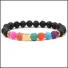 Perlé Sier Couleur Or Perles De Pierre De Lave Noire Naturelle 7 Chakra Bracelet Diffuseur D'huile Essentielle Yoga Bijoux Drop Delivery Bracelets Otzhl