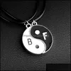 Pendant Necklaces Tai Chi Couple For Women Men Friend Yin Yang Paired Pendants Charms Braided Chain Bracelet Necklace 1 Set Drop Del Otc6P