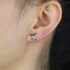 Stud -oorbellen Minimale delicate sierlijke 925 Sterling Silver Girl's Pink Green Wit Red Rood kleurrijke CZ Mini Small Earring