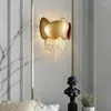 Vägglampa design hem led lätt el hall sovrum foajé sconce guld klar kristall modern villa ytmontering