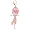 Key ringen mode charme roze roze bloemen vrouwen romantische tas hanger tassel sleutelhanging sieraden geschenken drop levering otzuc