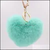 Key Rings Artificial Fuzzy Ball Ring Fashion Heart Shape Pompom Keychain Faux Fluffy Plush KeyFobs Jewely Bag Beautif Accessories D DH4V7