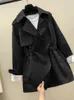 여자 트렌치 코트 여성 패션 스트리트 라펠 이중 가슴 검은 색 크기의 가을 재킷 의류 코트 한국인