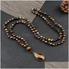 Pendant Necklaces 108 Mala Beads Necklace Natural Tiger Eye Stone Irregar Hematite Rosary Drop Neck Jewelry For Women Men Yoga Deliv Dhyy0