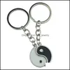 Keychains Lanyards Vintage Chinese Elements Of Yin Yang Taiji Bagua Couple Keychain For Keys Car Key Ring Pendant Charm Fashion Al Otgzy