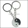 Keychains Lanyards Vintage Chinese elementen van Yin Yang Taiji Bagua -paar Keychain voor toetsen Auto Key Ring Hanger Charm Fashion Al Otgzy