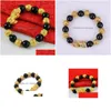 Filo di perline Ossidiana naturale Pixiu Bracciale animale Preghiera buddista Truppe coraggiose Pietra nera Consegna gioielli Bracciali Dhade