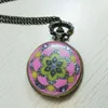 Pocket Watches Retro Glass Mönster Titta på Flower Diamond Ceramic Case Utsökt Gift Fashion Bronze Armband Fob Table