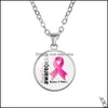 Pendant Necklaces Breast Cancer Awareness Pink Ribbon For Women Glass Faith Hope Cure Believe Letter Chains Fashion Jewelry In Bk Dr Otqzw