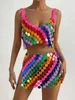 Saias Arco-íris Lantejoulas Disc Cami Top Feito à Mão Squamous Glitter Lantejoulas Patchwork Strappy Boate Festa Saia E Halter 2023