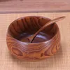 Bowls Japan Style Natual Jujuube Wood Round Salad Bowl With Spoon Kitchen Handmade Child Fruit/Rice Noodle Stor retro bordsartiklar