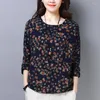 Blusas femininas camisa de linho de algodão mulheres de manga comprida blusa floral tops tops casuais tee túnicos o pescoço v2200