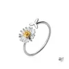 Band Rings Vintage Daisy Flower Ring For Women Korean Style Adjustable Opening Finger Bride Wedding Engagement Statement Jewelry Gif Dhlgj