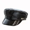 Bons de bonnet / crâne Caps Style Hat en cuir mod en lettres Navy Navy pour femmes Automne et hiver Couleur solide de la mode