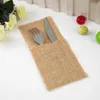 Förpackning Middag Service Burlap -bestickväskor Hessian Knife Fork Tabeller Utensil Linen Flatvaruhållare Jute Pouch Silverware Tickets för WE