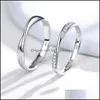 Couple Anneaux Mode Simple Ouverture Soleil Lune Minimaliste Sier Couleur Anneau Réglable Pour Hommes Femmes Bijoux De Fiançailles Drop Delivery Otwn9