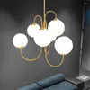 Lámparas colgantes Diseño nórdico Luces de vidrio blanco 6 cabezas Lámpara de suspensión dorada Art Deco Sala de estar Decoración de restaurante para