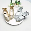 Sapatos atléticos glitter saltos chatos crianças princesas sandálias garotas dança de casamento infantil festa de moda com arco