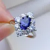 Bröllopsringar Fashion 925 Sterling Silver Ring Inlay High Carbon Oval Simulation Sapphire skapade diamanter Engagemang Fina smycken