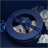 Geschenkpapier Hochwertige Hollowout Box Blau Rund Rechteck Bronzing Geprägtes Muster Band Jahr Party Schal Schmuck Papier Box1 Drop Del Dhv52