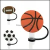 Pailles à boire personnalisées Sport Style Sile St Toppers Accessoires Er Charms Réutilisable Anti-éclaboussures Bouchon anti-poussière Décoratif 8Mm Par Homefavor Dhruv