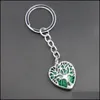 Arts And Crafts Natural Stone Heart Shaped Original Keychain Tree Of Life Lucky Key Ring Car Decor Bag Keyring Reiki Fashion Accesso Dhe8M